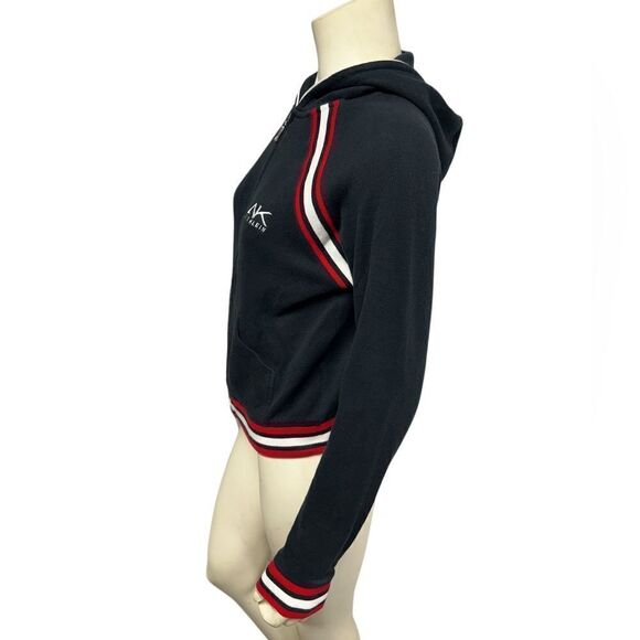 Anne Klein Black Zip Up Hoodie with Red and White Trim Sweatshirt with Hood - Picture 3 of 6